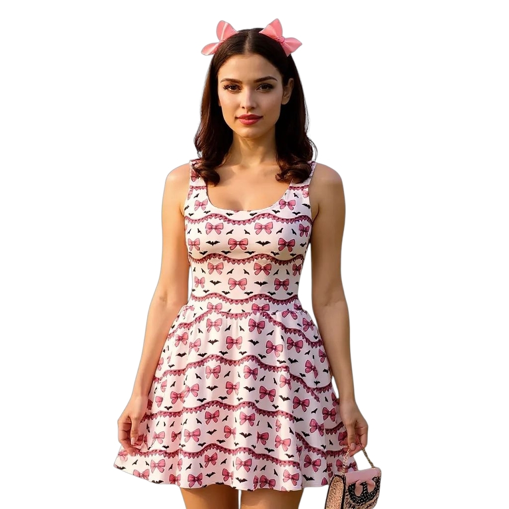 Coquette Aesthetic Bats and Bows Halloween Dress